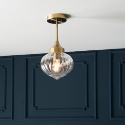 Addington Classic Semi Flush Light Polished Nickel, Clear Ribbed Glass Shade - thumbnail 3