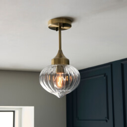 Addington Classic Semi Flush Light Polished Nickel, Clear Ribbed Glass Shade - thumbnail 5