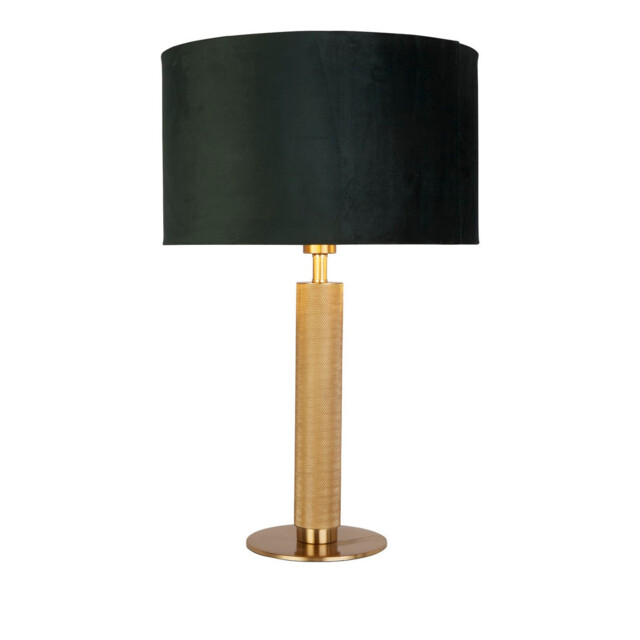 London Table Lamp Knurled Brass, Green Velvet Shade - image 1