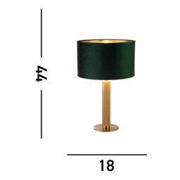 London Table Lamp Knurled Brass, Green Velvet Shade - thumbnail 3