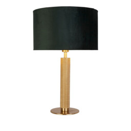 London Table Lamp Knurled Brass, Green Velvet Shade
