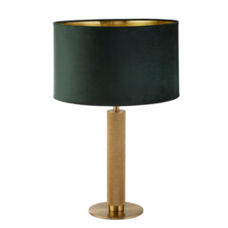 London Table Lamp Knurled Brass, Green Velvet Shade - thumbnail 2