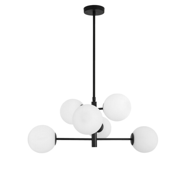 Impero 6 Light Globe Pendant Ceiling Light White Frosted Glass Black Metal LED E14 - image 1
