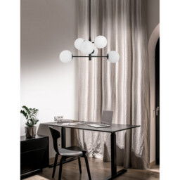 Impero 6 Light Globe Pendant Ceiling Light White Frosted Glass Black Metal LED E14 - thumbnail 2