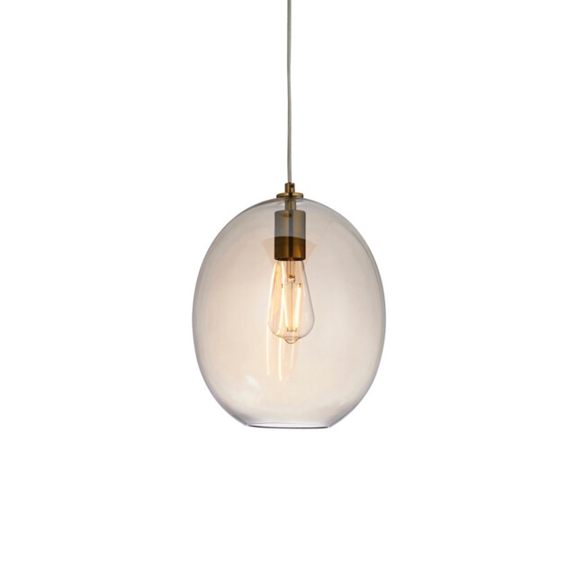 Kelda Oval Dome Pendant Ceiling Light Satin Brass Plate, Champagne Lustre Glass, 1x E27 - image 1
