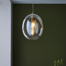 Kelda Oval Dome Pendant Ceiling Light Satin Brass Plate, Champagne Lustre Glass, 1x E27 - thumbnail 3