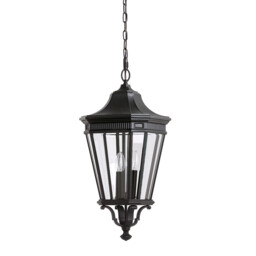 Cotswold Lane 3 Light Large Outdoor Ceiling Chain Lantern Black, E14 - thumbnail 1