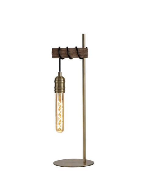 Hampton Table Lamp, 1 x E27, Medium Oak, Antique Brass - image 1