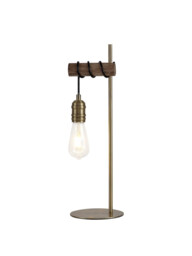 Hampton Table Lamp, 1 x E27, Medium Oak, Antique Brass - thumbnail 5