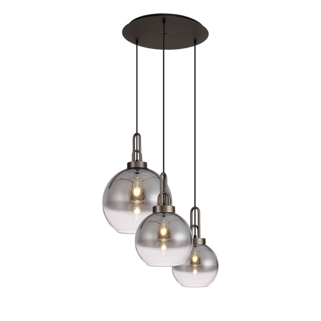 Yorktown 2m Round Ceiling Pendant 3 Light E27 With Various Glasses, Antique Silver, Smoked, Matt Black - image 1