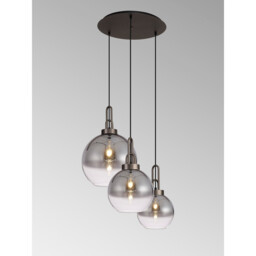 Yorktown 2m Round Ceiling Pendant 3 Light E27 With Various Glasses, Antique Silver, Smoked, Matt Black - thumbnail 3