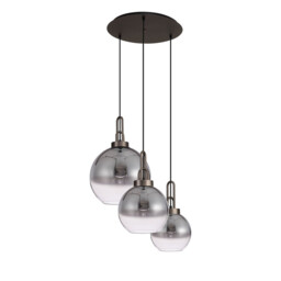 Yorktown 2m Round Ceiling Pendant 3 Light E27 With Various Glasses, Antique Silver, Smoked, Matt Black - thumbnail 5