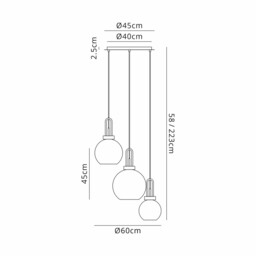 Yorktown 2m Round Ceiling Pendant 3 Light E27 With Various Glasses, Antique Silver, Smoked, Matt Black - thumbnail 2