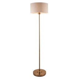 Highclere Floor Lamp with Shade Vintage Brass, Natural Linen, 1x E27