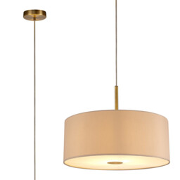 Baymont Antique Brass E27 Single Pendant With 50cm x 20cm Dual Faux Silk Shade, Nude Beige/Moonlight