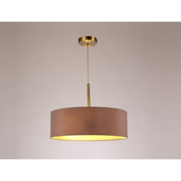 Baymont Antique Brass 3 Light E27 Single Pendant, With 45cm x 15cm Dual Faux Silk Shade, Taupe/Halo Gold - thumbnail 2