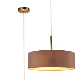 Baymont Antique Brass 3 Light E27 Single Pendant, With 45cm x 15cm Dual Faux Silk Shade, Taupe/Halo Gold