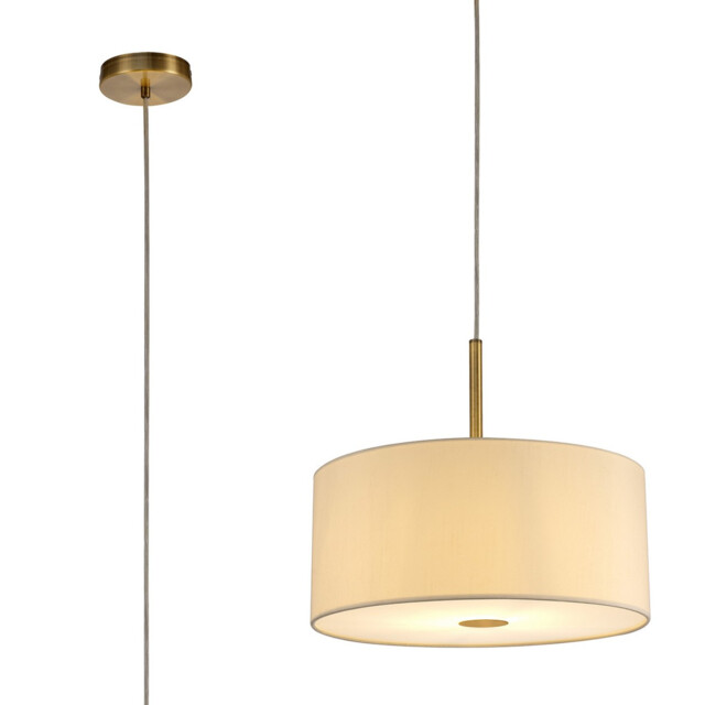 Baymont Antique Brass E27 Single Pendant With 40cm x 18cm Faux Silk Shade, Ivory Pearl/White Laminate - image 1