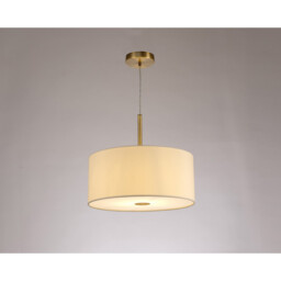 Baymont Antique Brass E27 Single Pendant With 40cm x 18cm Faux Silk Shade, Ivory Pearl/White Laminate - thumbnail 2