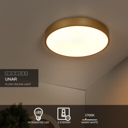 Unar Modern Flush Ceiling Light - Ø 39.5cm- LED Dim. - 1x24W 2700K - 3 StepDim - Matt Gold, Brass - thumbnail 3
