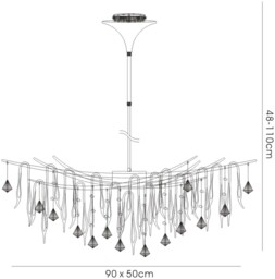 Cygnet Ceiling Pendant Oval 11 Light Polished Chrome, Black Glass, Crystal - thumbnail 3