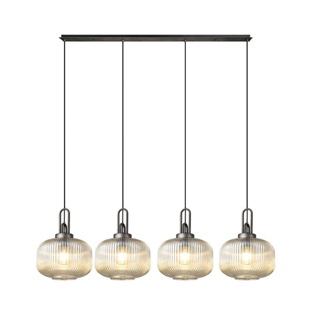 Yorktown Linear Pendant, 4 x E27, Aged Pewter/Matt Black With 30cm Pumpkin Shaped Ribbed Champagne Glass - image 1