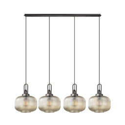 Yorktown Linear Pendant, 4 x E27, Aged Pewter/Matt Black With 30cm Pumpkin Shaped Ribbed Champagne Glass - thumbnail 5