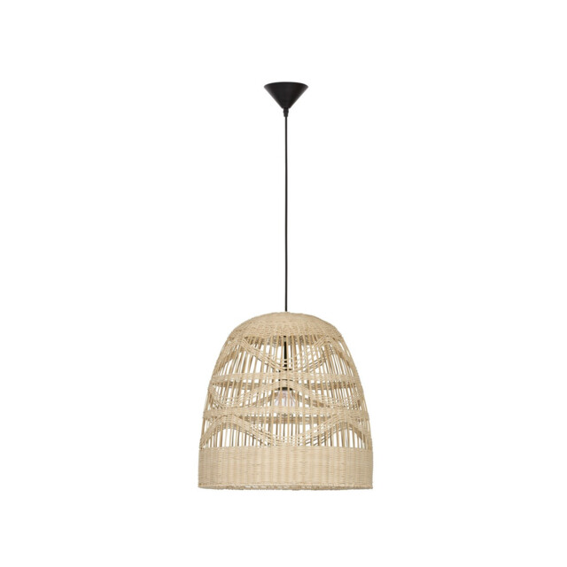 Marlo 46cm Dome Pendant Ceiling Light Natural Rattan Black Fabric Wire, Base LED E27 - image 1