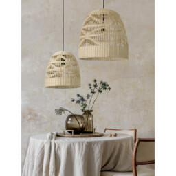 Marlo 46cm Dome Pendant Ceiling Light Natural Rattan Black Fabric Wire, Base LED E27 - thumbnail 2