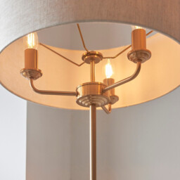 Highclere Floor Lamp with Shade Vintage Brass, Natural Linen, 3x E14 - thumbnail 3