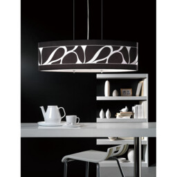 Manhattan Linear Pendant Large 3 Light L1, SGU10, Polished Chrome, Frosted Glass With Black Patterned Shade - thumbnail 2