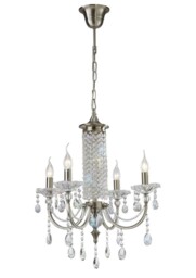 Leana Ceiling Pendant Chandelier 4 Light Satin Nickel, Crystal - thumbnail 1
