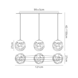 Organica Ceiling Pendant 3 Light E27 Line, Gloss White, Polished Chrome - thumbnail 2