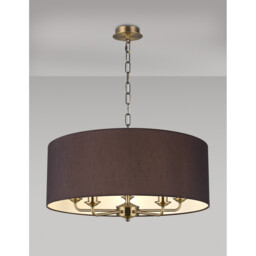 Banyan 5 Light Multi Arm Pendant, E14 Antique Brass With 60cm x 22cm Faux Silk Shade, Black/White Laminate - thumbnail 2