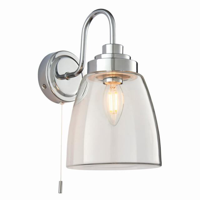 Ashbury LED 1 Light Bathroom Wall Glass, Chrome Plate IP44, LED E14 - image 1