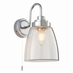 Ashbury LED 1 Light Bathroom Wall Glass, Chrome Plate IP44, LED E14 - thumbnail 1