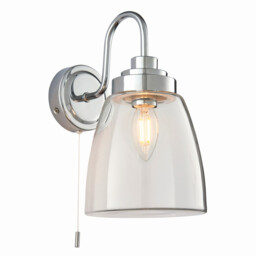 Ashbury LED 1 Light Bathroom Wall Glass, Chrome Plate IP44, LED E14