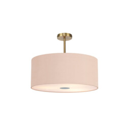 Baymont Antique Brass 5 Light E27 Semi Flush Fixture With 60cm x 22cm Dual Faux Silk Shade, Antique Gold/Ruby