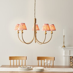Santiago Brushed Aged Brass Plate Pendant Light with Coral Pink Fabric Ikat Shade 16cm 5x B22 - thumbnail 2