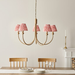 Santiago Brushed Aged Brass Plate Pendant Light with Coral Pink Fabric Ikat Shade 16cm 5x B22 - thumbnail 3