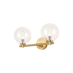 Tivoli Short Arm Wall Light, 2 Light G9, IP44, Brass Gold/Clear Smooth Round Glass