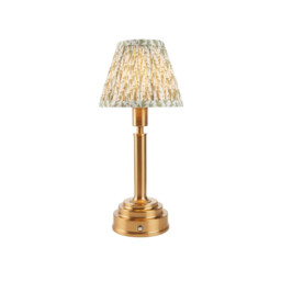 Upton Rechargeable Brushed Aged Brass Plate Table Lamp with Herb Garden Green Fabric Leaf Shade 16cm Integrated LED - thumbnail 1