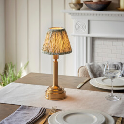 Upton Rechargeable Brushed Aged Brass Plate Table Lamp with Herb Garden Green Fabric Leaf Shade 16cm Integrated LED - thumbnail 2