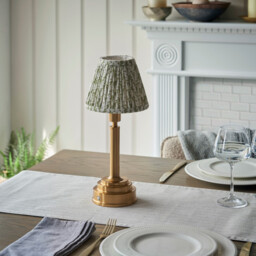 Upton Rechargeable Brushed Aged Brass Plate Table Lamp with Herb Garden Green Fabric Leaf Shade 16cm Integrated LED - thumbnail 3