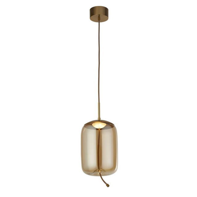 Lisbon 1 Light LED Pendant, Satin Brass And Amber Glass 2700K - image 1