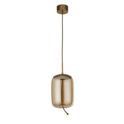 Lisbon 1 Light LED Pendant, Satin Brass And Amber Glass 2700K - thumbnail 2