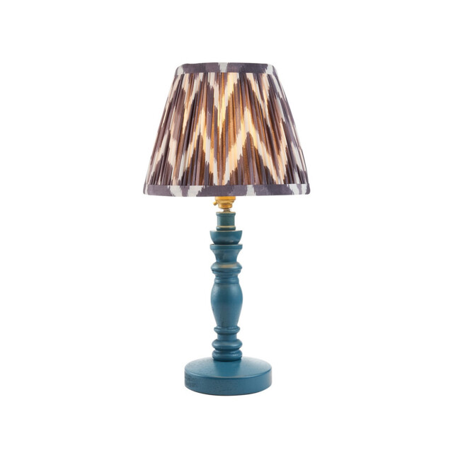 Bibury Satin Marlin Blue Paint Table Lamp with Pearl Grey Fabric Zigzag Shade 20cm B22 - image 1