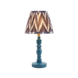 Bibury Satin Marlin Blue Paint Table Lamp with Pearl Grey Fabric Zigzag Shade 20cm B22
