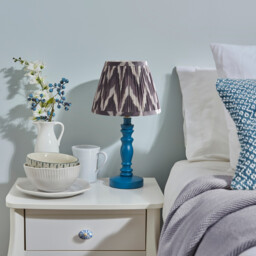 Bibury Satin Marlin Blue Paint Table Lamp with Pearl Grey Fabric Zigzag Shade 20cm B22 - thumbnail 3
