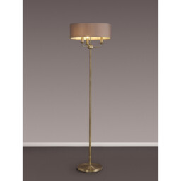 Banyan 3 Light Switched Floor Lamp With 45cm x 15cm Faux Silk Shade, Antique Brass/Grey - thumbnail 2